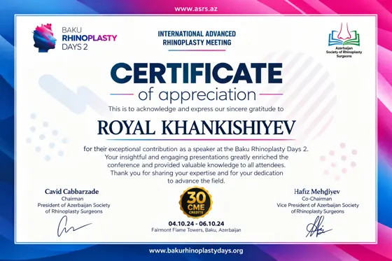 Baku Rhinoplasty Days 2 — благодарность за выступление спикером
